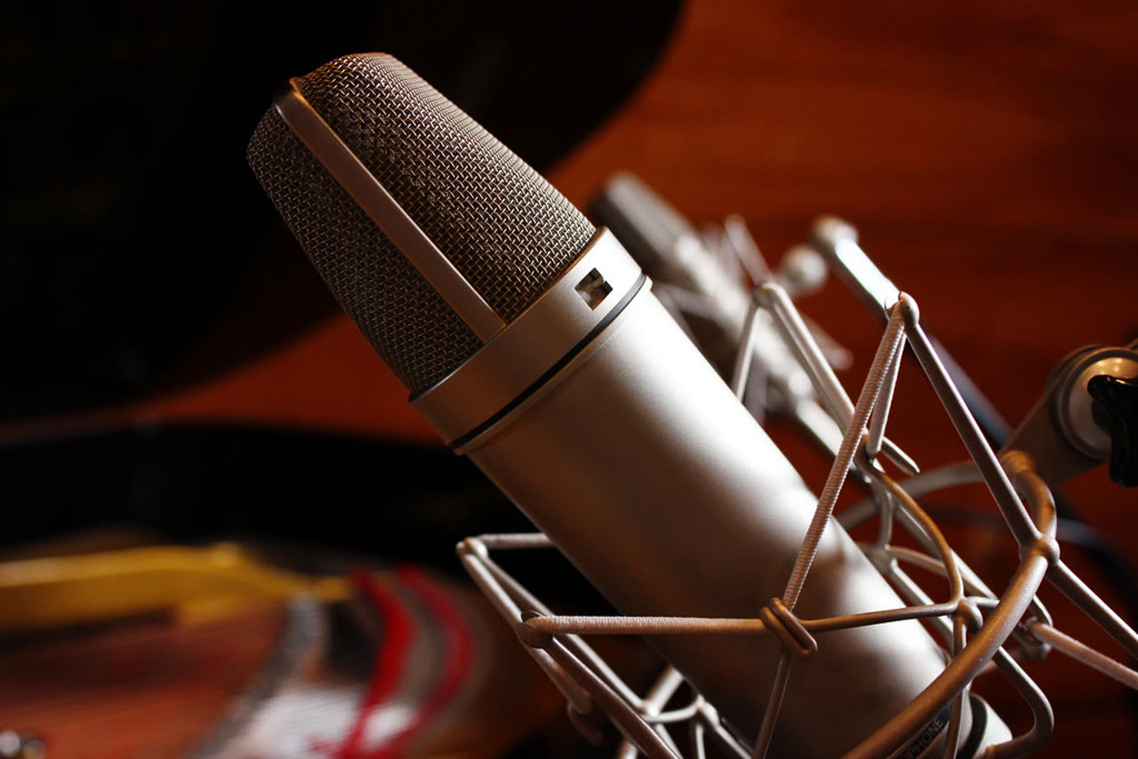Studio condenser microphone on a stand