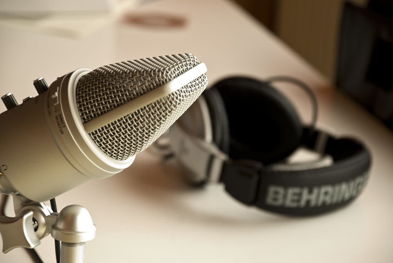 A podcast microphone setup