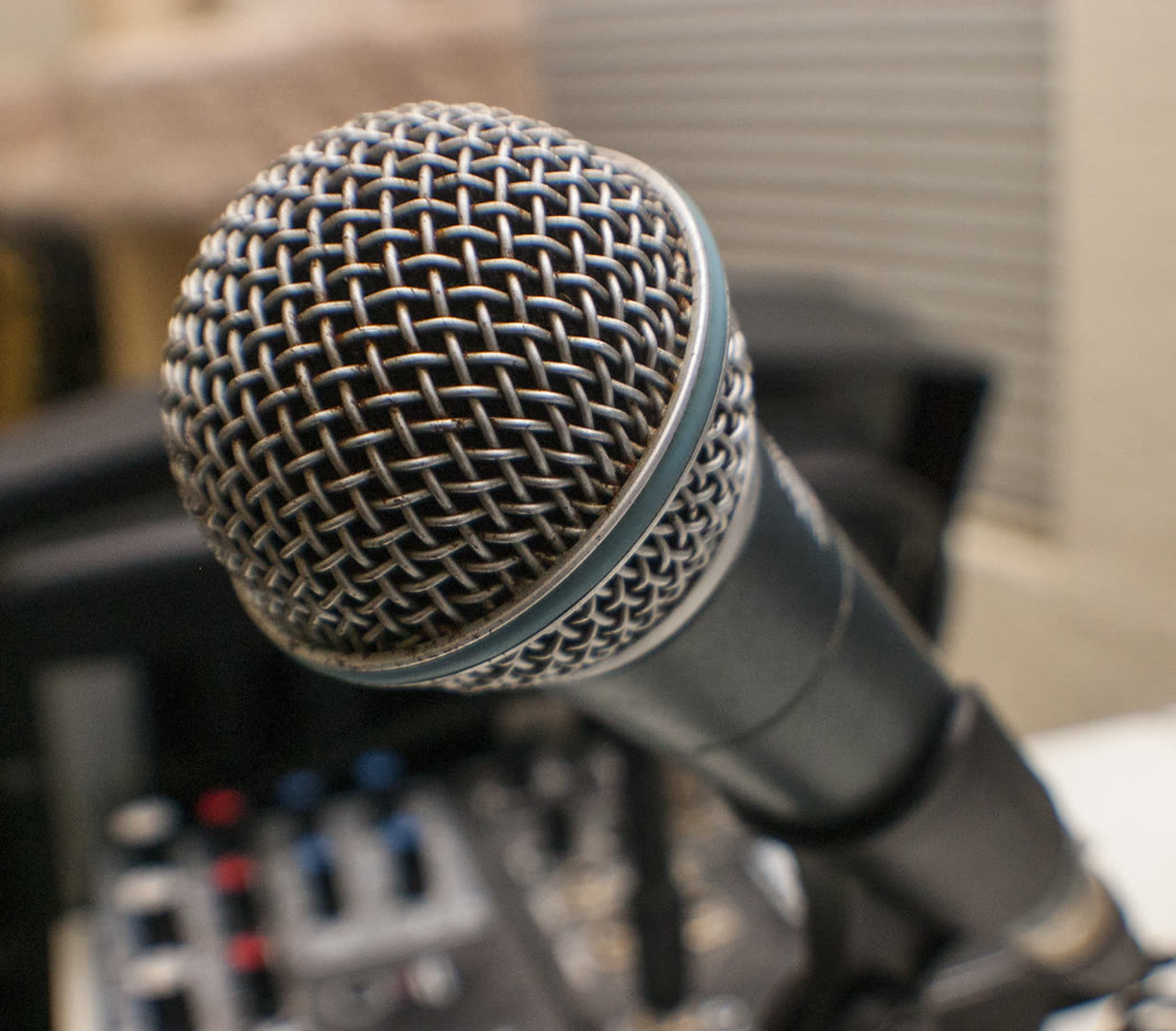 Close-up of a microphone grille